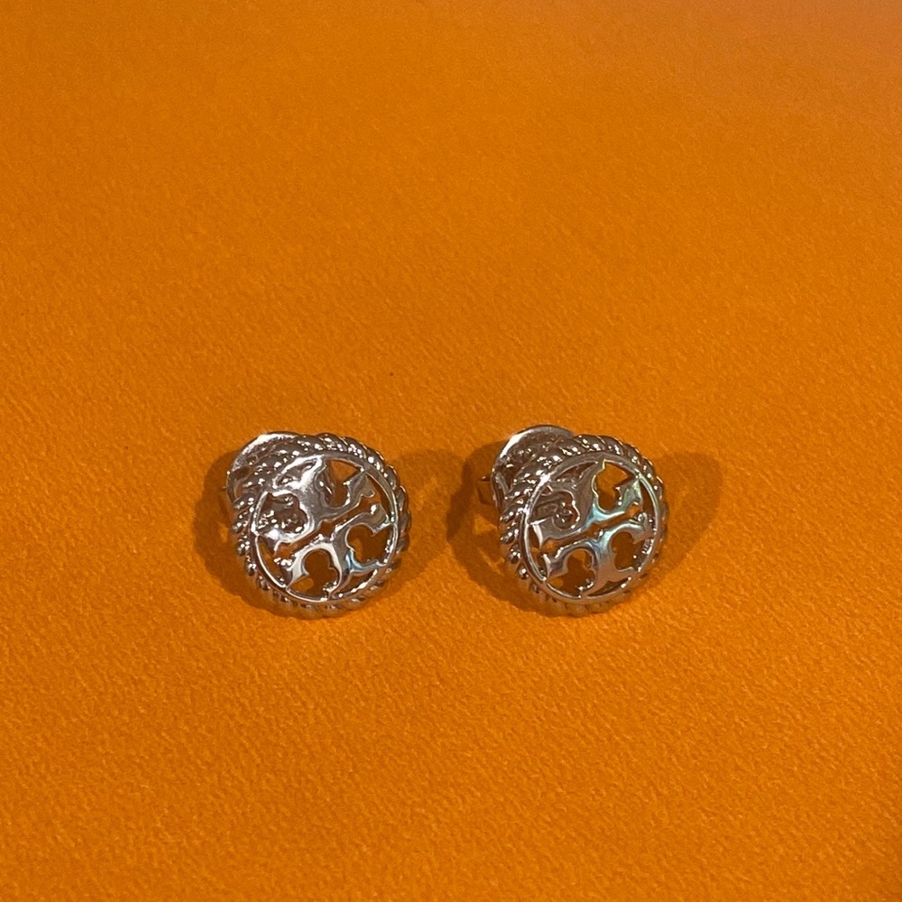 Tory Burch silver logo stud earrings